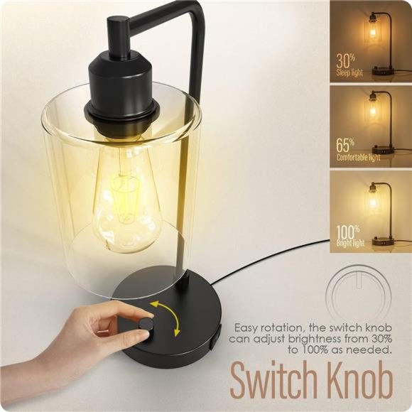 Industrial Bedside Table LampSet of 2Fully Dimmable Lamps for Bedroom Modern USB - Picture 3 of 7